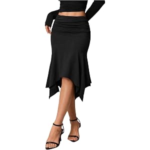 Women's Asymmetrical Low Rise Midi Skirts Ruched Bodycon Going Out Skirt | Summer Party Date Night Skirts