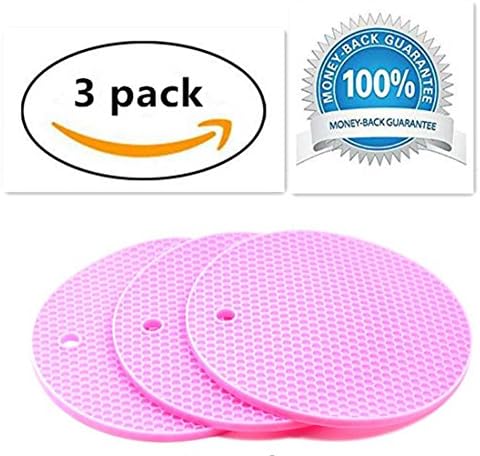 Miji Silicone Pot Holder Heat Resistant Kitchen Potholder Pan Holder (3pack, Pink)