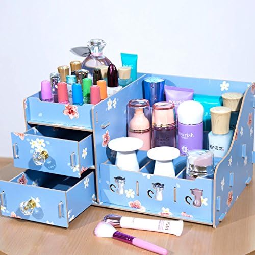 Storage Box Dressing Table Wooden Cosmetics Finishing Box ( Color : Blue )