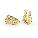 Unique Triangle Trapezoid Shape 1 Inch Greek Key Hollow Cut Out Yellow Gold Plated Hoop Earrings