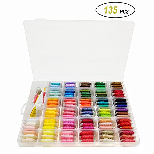 Embroidery Floss with Organizer Storage Box - Peirich 96 Color Embroidery Threads Floss Bobbins 38 Pcs Cross Stitch Kits Embroidery Starter Kit Friendship Bracelets Floss - Mother's Birthday Gift