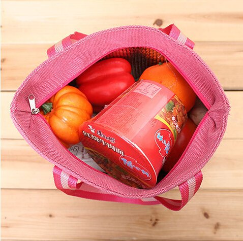 Ecokaki(TM) Canvas Lunch Bag Tote Insulated Cooler Travel Picnic Box Storage Bag Lunch Kit, Beige-Small