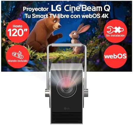 PU600U - Projetor CineBeam 4K UHD, Laser 3 Ch (RGB), Smart TV WebOS 24, Brilho de 600 Lúmens, HDR10 e HLG, Ecrã até 120", AirPlay 2 e Partilha de Ecrã, Bluetooth, Prata/Preto