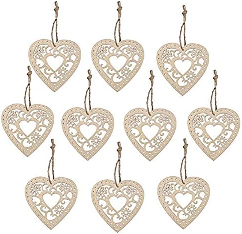 WONGYEE Wooden Hollow Flower Hearts Hanging Ornament with String for Crafts,Wedding Party,Decoration,10pcs/Pack