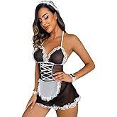 JasmyGirls Maid Outfit Cosplay Lingerie Women Halloween French Maid Costume Sissy Sheer Mesh Dress Anime Naughty Role Play Slutty