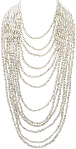 Kalse Multiple Layer 4 Strand 10mm Simulated Pearl Beads Pendant Bib Long Necklace White (NE0209 12 Strands)