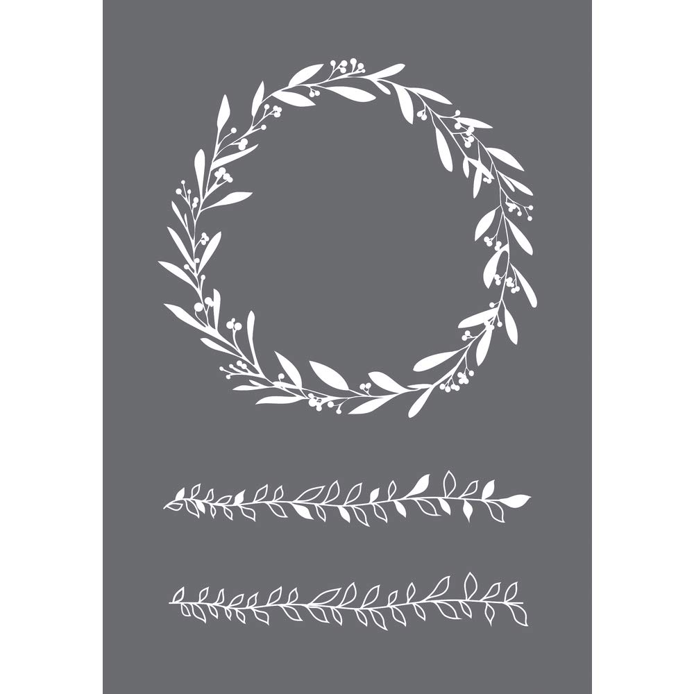 Rayher 45104000 Mask Stencil for Crafts and Painting, Reusable Silk Screen Template with Wreath and Leaf Garland Designs, Craft Squeegee Included, 14.8x21cm
