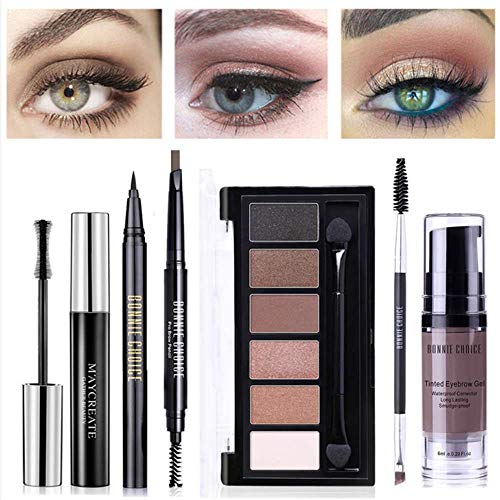 BONNIE CHOICE 6 PCS Eye Makeup Kits for Women, Eye Makeup Set for Beginners, Includes Eyebrow Pencil, Eyeliner Pen, Mascara, Eyeshadow Palette, Eyebrow Gel and Eyebrow Brush