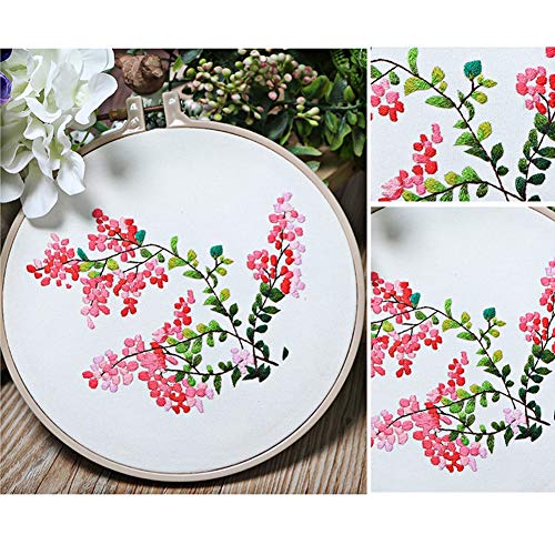 Embroidery Kit, Creative Flower Hand Embroidery Cross Stitch Starter Needlepoint Crafts Kit with Color Pattern Cloth, Embroidery Hoop, Color Threads and Tools Kit for Home Decor-Flower D - Thumbnail 2
