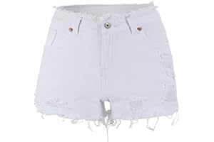 THUNDER STAR Ripped Jean Shorts for Women Mid Rise Frayed Raw Hem Stretchy Denim Shorts