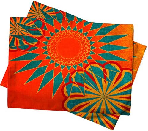 UBU Republic Moroccan Table Placemat - Set of 2 - Handmade Orange Boho Woven Cotton - West Indies