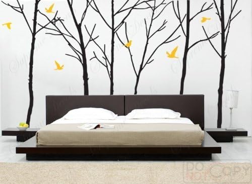 Custom PopDecals - Super big (8 ft 6 in tall) - Cool Six Big Trees with Six flying birds - Beautiful Tree Wall Decals for Kids Rooms Teen Girls Boys Wallpaper Murals Sticker Wall Stickers Nursery Decor Nursery Decals
