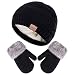 Winter Mittens Gloves Beanie Hat Set for Kids Baby Toddler Children, Knit Thick Warm Fleece Lined Thermal Set for Boy Girl (Black)