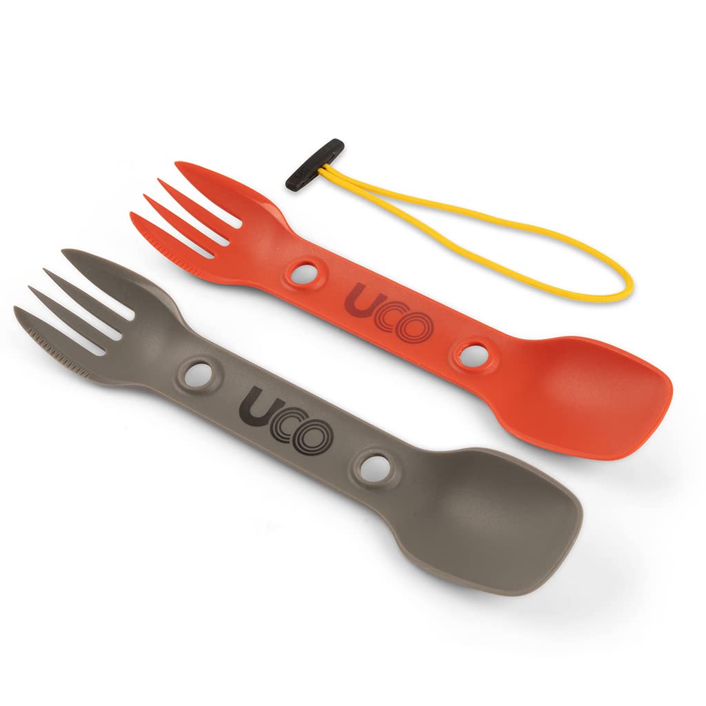 UCO Recycled ECO Utility Spork 3-in-1 Combo Spoon-Fork-Knife Utensil, 2-Pack, Chili & Slate