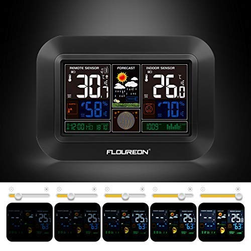 Weather Forecast Station,Digital Home Weather Station with Morning Noon and Night Precision Forecast, In/Outdoor Temperature and Humidity Gauge Calendar Weather Forecaster Snooze Alarm Clock -Black