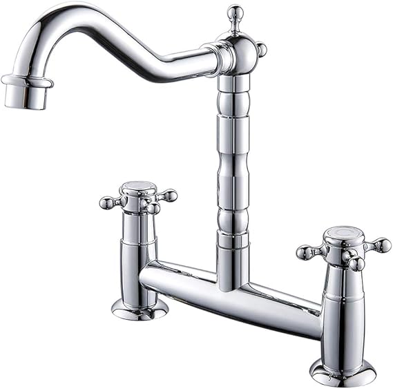 Ghopy Kitchen Sink Mixer Taps 2 Hole Deck Mounted Chrome Cold and Hot