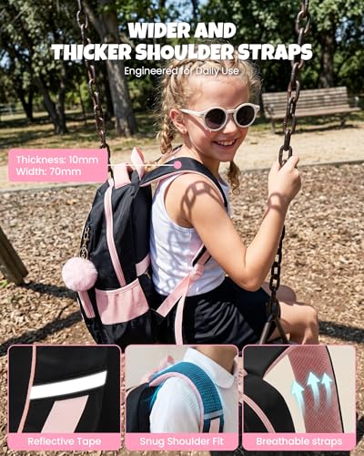 Amythe 3 Piece Primary Girl's Backpack School Bag Set with Lunch Bags and Pencil Case, School Bag for Girls 8-15 Years, Black