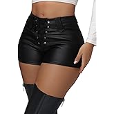 Zebaexf Women's Y2K Faux Leather Shorts Drawstring High Waisted Sexy Lace Up Short