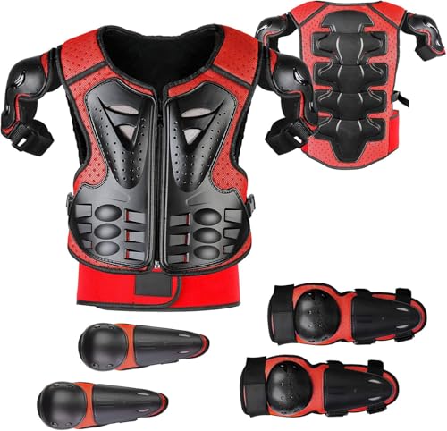 Fansport Children's Motorcycle Protective Gear, 5 Pieces Creative Breathable Knee Pad Equipment Motorcycle Cross Child for Off-Terrain Cycling Skiing Skating Skating