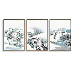 Framed Canvas Wall Art for Living Room, Bedroom Village Original Life Canvas Prints for Home Decoration Ready to Hanging - 16"x24"x3 Panels