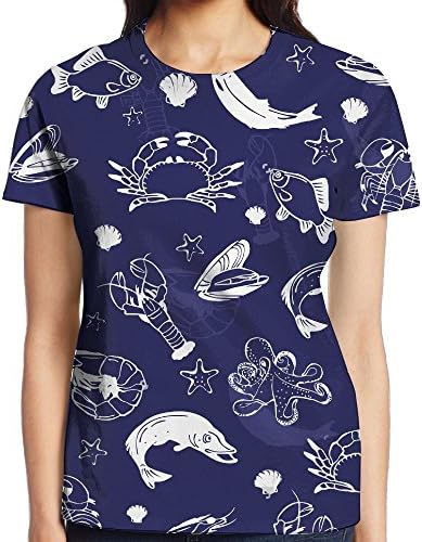 NavyLife Women's Underwater Wildlife Ocean-Animals Casual Crew Neck Baseball Tee Short Sleeves T Shirt Slim Fit Sports Uniforms