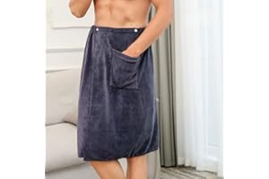 Men Wearable Bath Skirt, Ultra Soft Microfiber Bath Towel with Buckle, Water Absorbent Quick Dry Wrap Towel for Home (Gray, 7