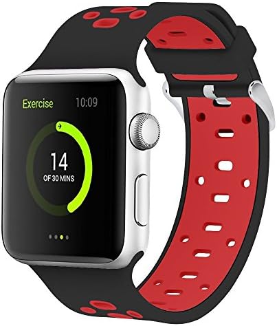Silicone Apple Watch Band 38mm Sport Fan Wristband Soft Breathable Wrist Bracelet for Apple Watch Series 3 Series 2 Series 1 Sport Edition Replacement Strap (38mm Black/Red)