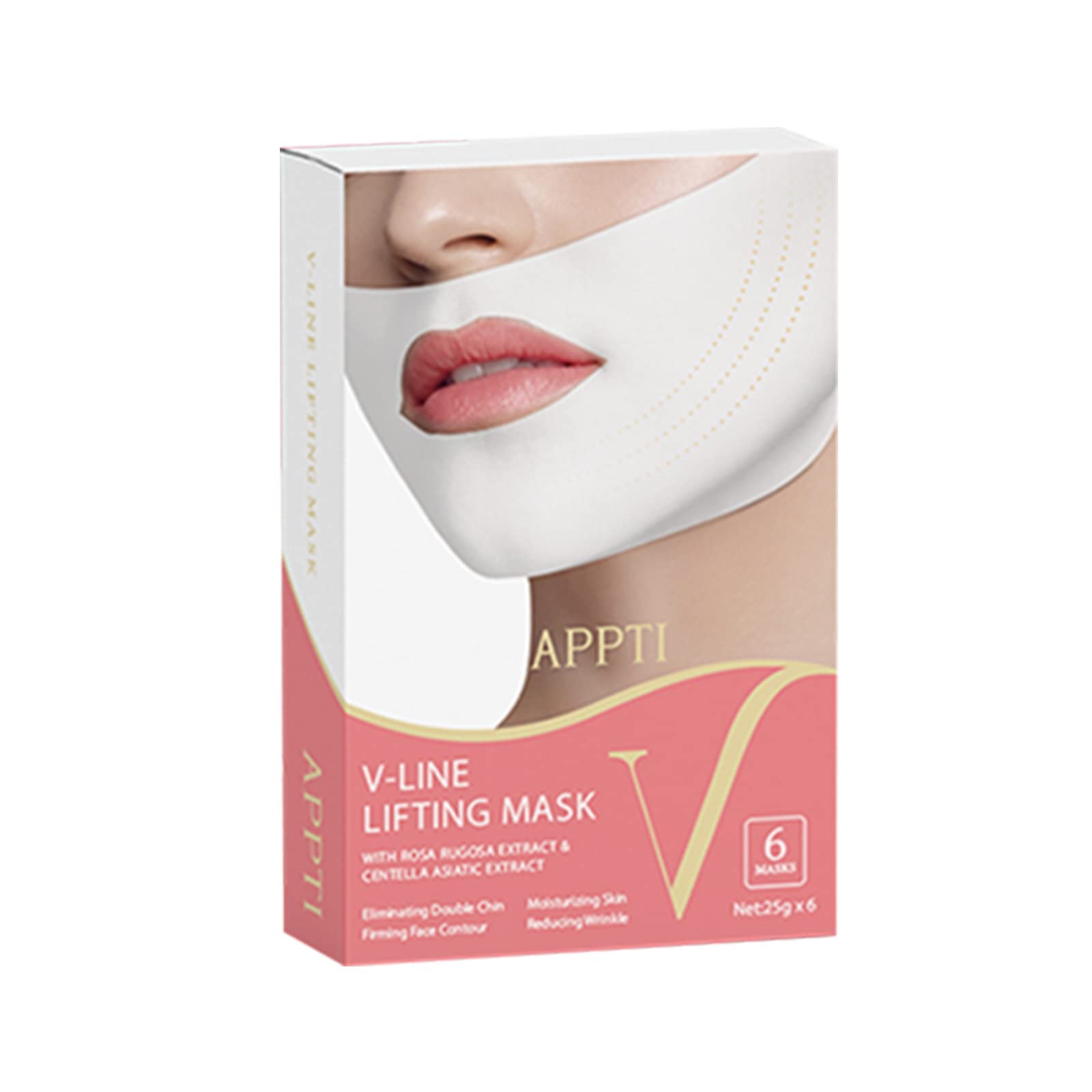 APPTI V Line Lifting Mask, Double Chin Reducer V Shaped Face Mask, Moisturizing Firming Facial Mask Chin Tightening Face Slimmer Patch (White 6 Pcs)