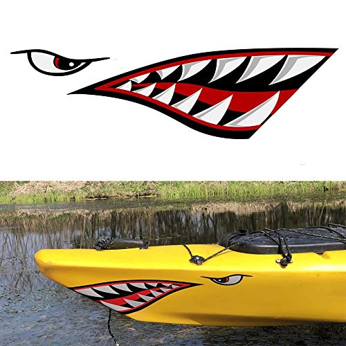 2 Pieces Kayak Stickers Shark Teeth Mouth Decals Waterproof for Fishing Boat Canoe Car Truck Kayak Graphics Accessories