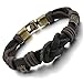 INBLUE Men's Alloy Genuine Leather Bracelet Bangle Rope Brown Gold Tone Braided Tribal
