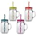 Aladdin 4 Piece 20 Ounce Plastic Mason Jars With Lid Set Handled Lidded Tumbler Drinking Cup Mug Glasses and Straws