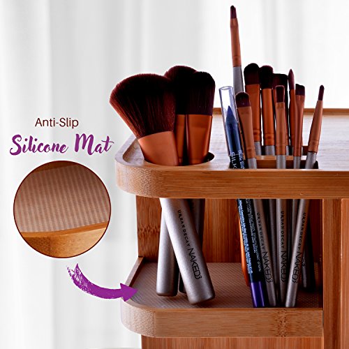 Refine 360 Bamboo Makeup and Cosmetic Organizer, Storage Carousel for vanity, bathroom, closet, kitchen, tabletop ,countertop, desk