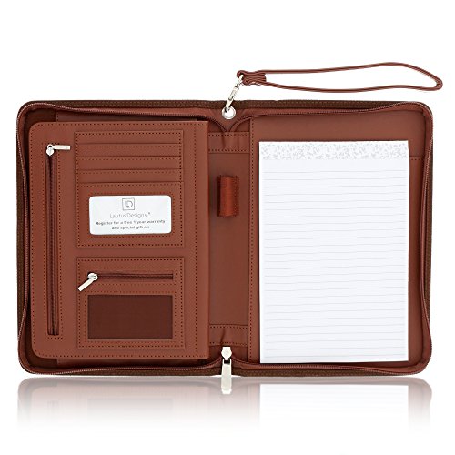 Junior Zippered Business Padfolio with Notepad - Light Brown PU Leather Portfolio Binder & Organizer Folder with 8 Inch Tablet Sleeve by Lautus Designs - Thumbnail 3