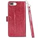 iPhone 7 Plus Case, iPhone 8 Plus Case, Moze iPhone 7 Plus Wallet Case [4 Card Slots ] [Wrist Strap] [Stand Feature] PU Leather Flip Wallet Case Cover for iPhone 7 Plus/iPhone 8 Plus - Wine Red