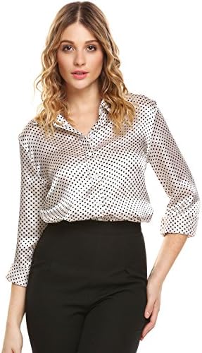 Justrix Women Long Sleeve Fashion Polka Dot Shirt Wear To Work Ladies Blouse White XX-Large