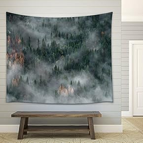 Nature Landscape with Trees in Mist - Fabric Wall Tapestry Home Decor - 51x60 inches
