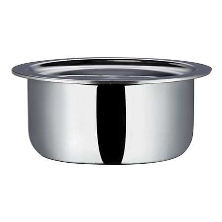 Vinod Stainless Steel Platinum Triply Tope With Lid, 14cm, 1 Liter, Silver
