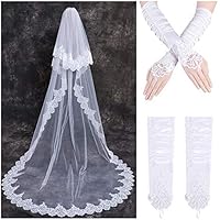 LONGBLE 2T Lace Edge Bridal Wedding Veils Women