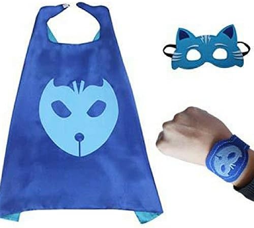 Honey Badger Brands Dress up Comics Cartoon Superhero Costume with Satin Cape and Matching Felt Mask (PJ Masks - Catboy with Bracelet)