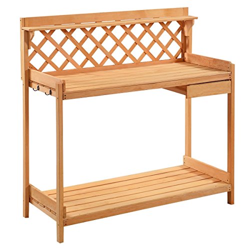 Potting Bench Outdoor Garden Work Bench Station Planting Solid Wood Construction