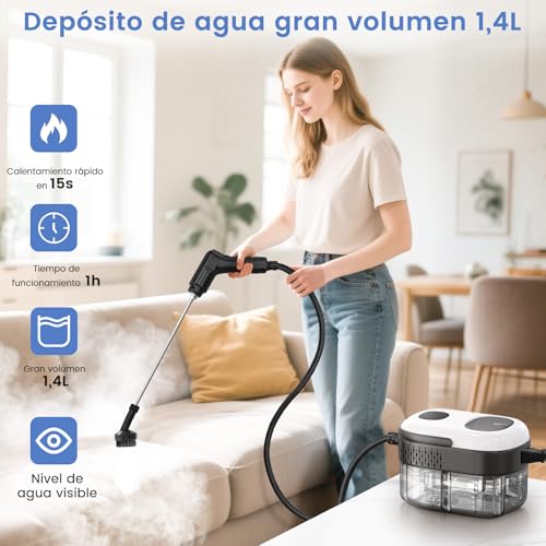 Portable Steam Cleaner 2500W, Handheld Steam Cleaner with 1.4L Reservoir, 18 Accessories, 3 Steam Modes, Steam Machine Cleaning for Home, Kitchen, Bathroom, Car and Sofa (White)