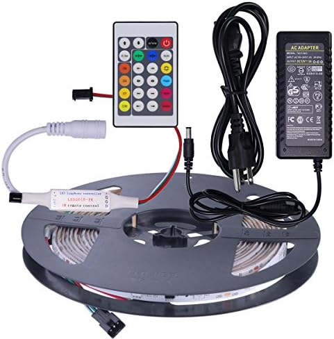 Mokungit WS2811 LED Strip Light 16.4ft 30 leds/m RGB DC12V White PCB Waterproof IP65 Digital Dream Color Addressable LED Strip with 24Key IR Remote Controller&amp;12V 3A Power Supply
