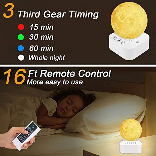 FEISIKE White Noise Machine with Lamp Light,Sound Machine for Sleeping,10 Soothing Sounds,8 Level Adjustable Volume Relaxing Music Nature Sounds,7 Color 3D Printing Moon Night Light for Adults & Baby - Thumbnail 3