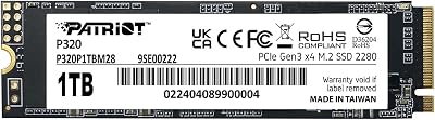 Patriot P320 1TB NVMe PCIe Gen3x4 M.2 2280 Solid State Drive