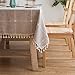MOKANI Solid Embroidery Checkered Table Cloth Washable Cotton Linen Tassel Tablecloth, Square Wrinkle Free Anti-Fading Table Cover for Kitchen Dinning Thanksgiving Christmas (55 x 55 Inch, Brown)
