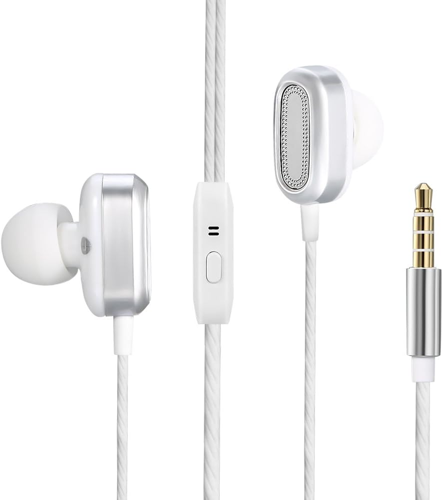 in-Ear Headphones, Dual Dynamic Drivers Earphones with Mic High Resolution Heavy Bass and Noise Reduction Volume Control Headset for Apple iOS,Android,Computer,PC