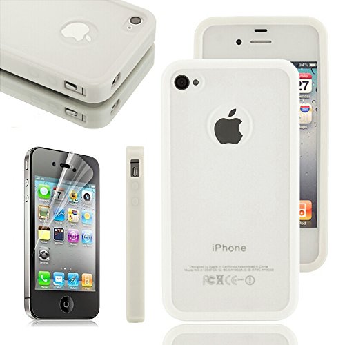 iPhone 4 case, iPhone 4S case, Moreyoulike Shock Resistant Glossy TPU Gel Soft Case with Hard Matte Clear Cover with Free Screen Protector (Bumper_White)