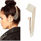 Yazilind Gold Tone Spike Tassels Hair Comb Ear Cuff Earring Non Pierced Headpiece