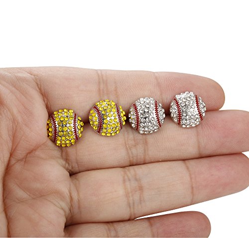 Thunaraz 2Pairs Baseball Earrings for Women Unisex CZ Baseball Earrings Softball Earrings for Women Men