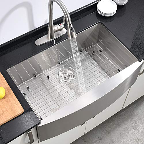 Hotis Commercial Stainless Steel 30 Inch 16 Gauge10 Inch Deep Drop In Undermount Single Bowl Farmhouse Apron Front Kitchen Sink, Deep Basin Sink with Drain and Dish Grid - Thumbnail 4